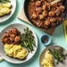Meatballs and Bacon & Onion Gravy with Cheesy Mash and Broccoli Recipe