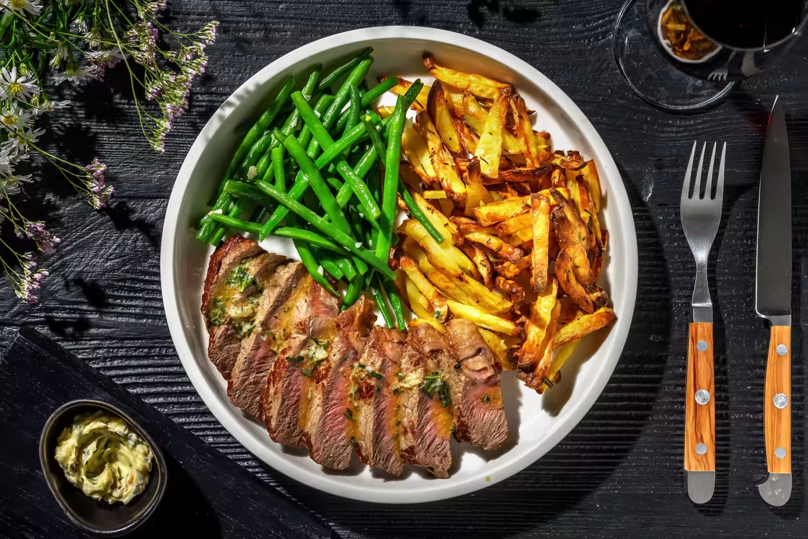 Sirloin Steak and Handcut Rosemary Chips with Garlic & Rosemary Butter